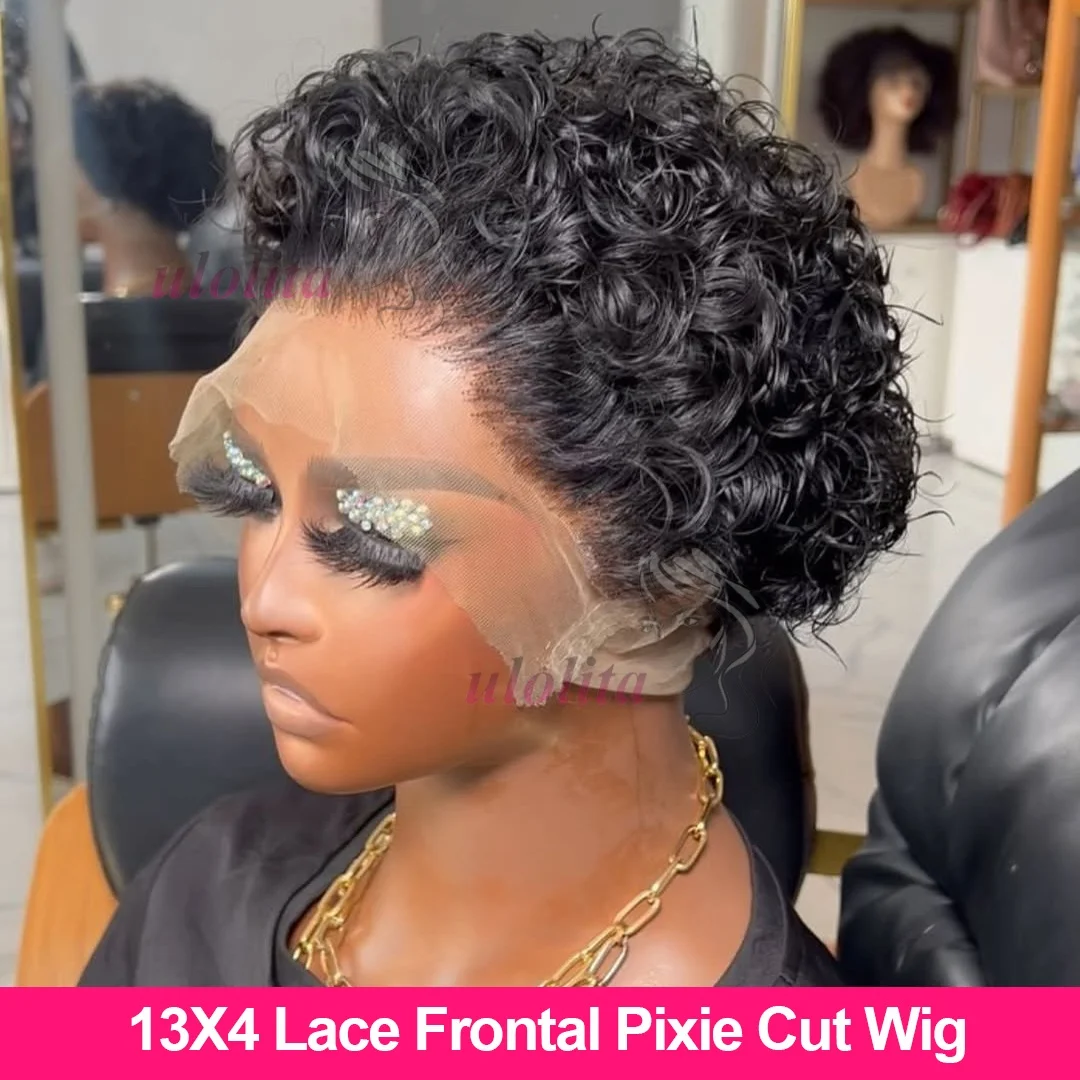 Human Hair Wigs Pixie Curls 13x4 Lace Frontal Wigs Pixie Cut Short Bob Lace Front perruques cheveux humains
