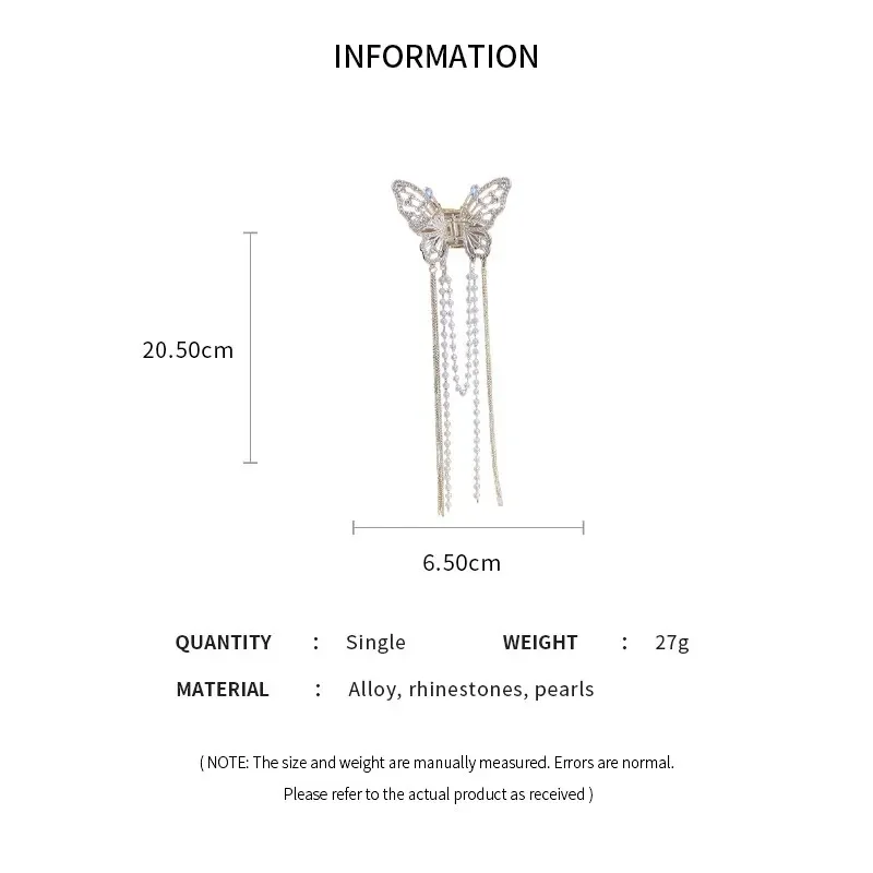 Hair Accessory Butterfly Hair Clip With Long Tassel For Women Elegant Imitation Pearl Rhinestone Shark Hairpins Jewelry
