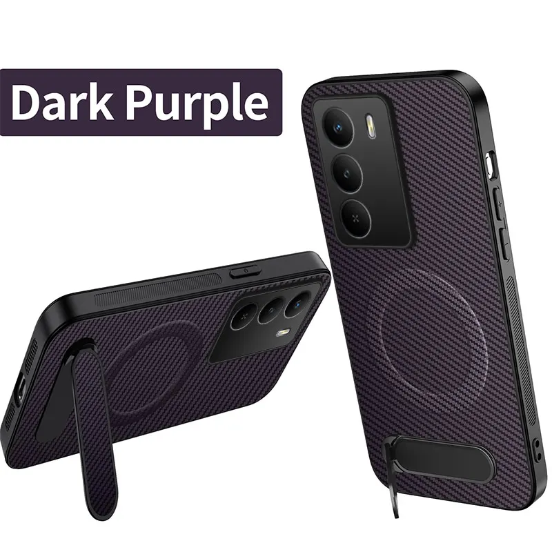 Business Carbon Fiber Magnetic Phone Case with Foldable Kickstand and Anti-Fall Texture Cover