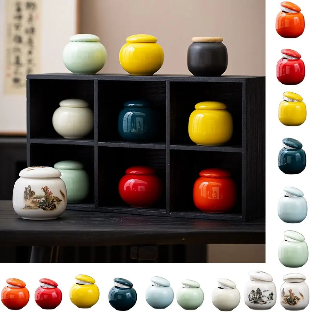 Elegant Empty Color Glaze Ceramic Jars Mini Sealed Tea Storage Jar Sub-bottling Tea Box Eyeshadow