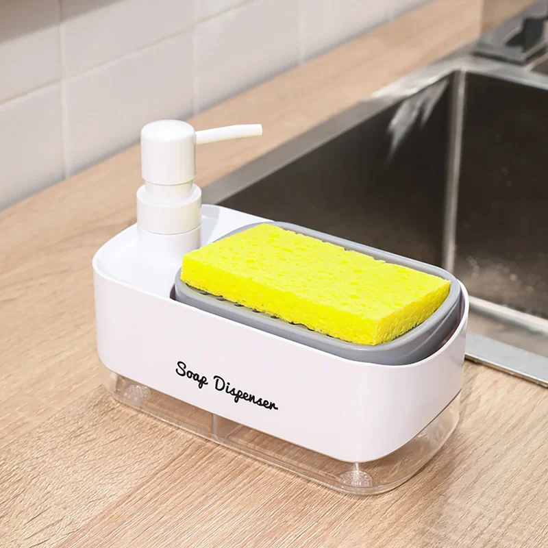 Dishwasher Dispenser, Press Type Manual Soap Dispenser, 2-in-1 Liquid Dispensing Methods, Easy to Detachable and Washable Sponge