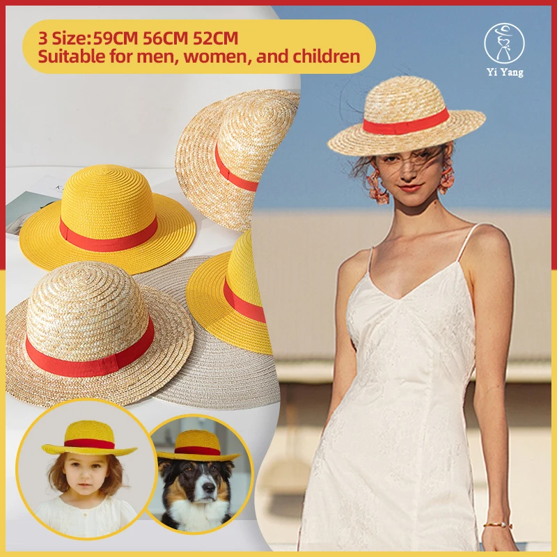 Sun Hat Luffy Straw Hat Anime Cartoon Cosplay Caps Accessories Summer Sunshade Parent-Child Luffy for Women Men