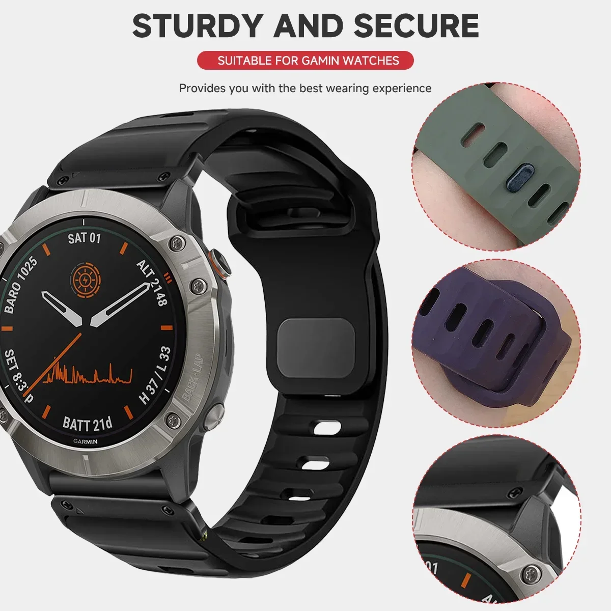 22mm 26mm No Gaps Strap For Garmin Fenix E 7X 6X Pro