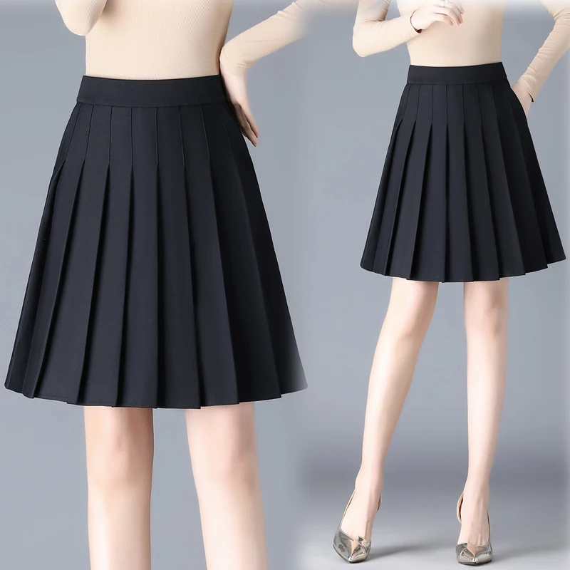 M-6XL High quality large size Korean women's office elastic high waisted short skirt, college style pocket pleated women's skirt