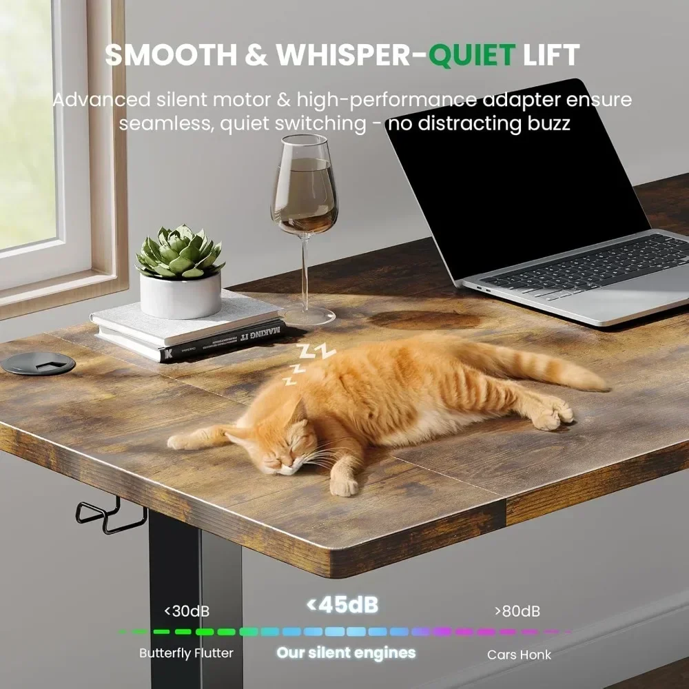 Adjustable Electric Standing Desk - 63" x 24" Desk with Cable Management and 3 Memory Height Settings