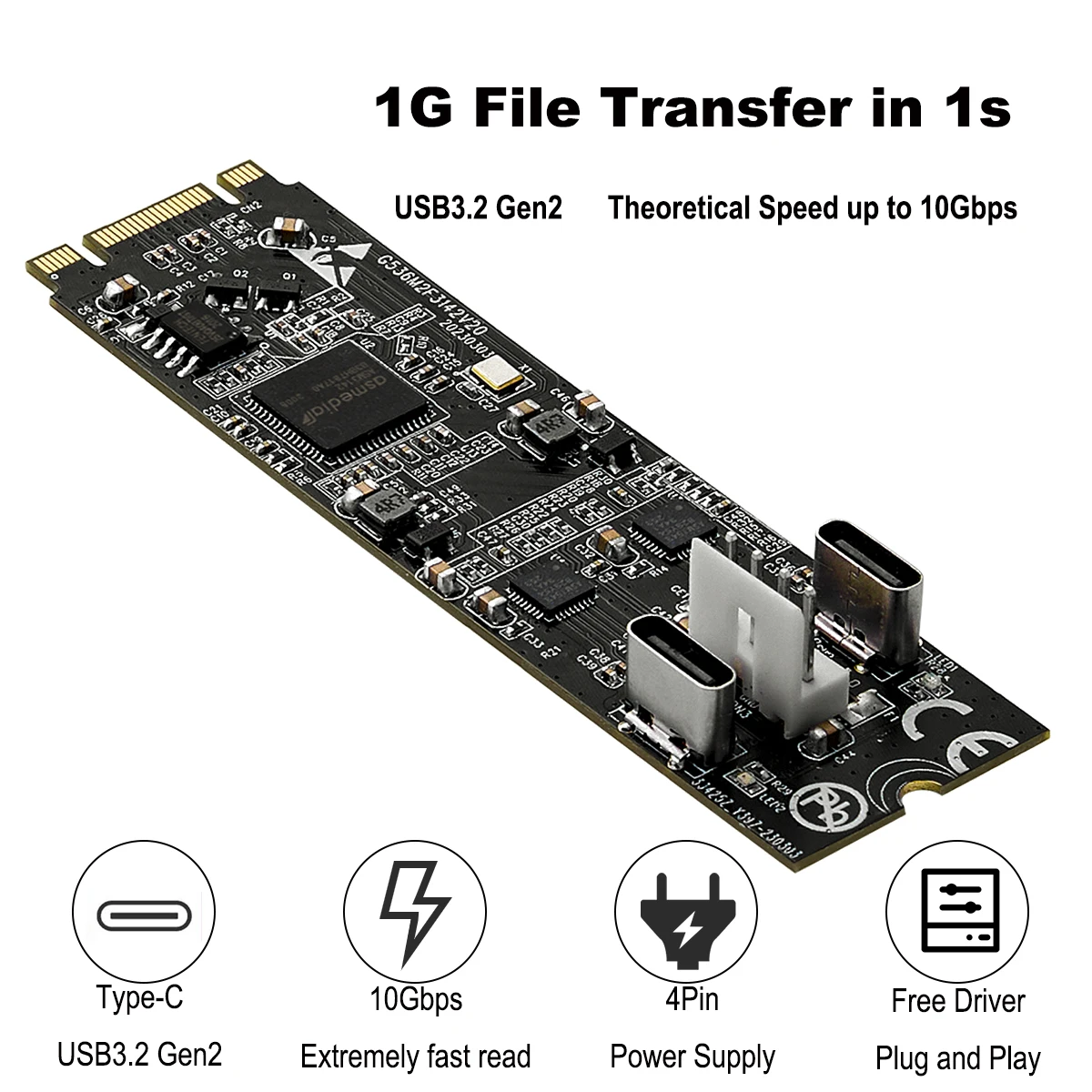 Iocrest Tipo-c Host Controller Card Data Transfer Riser Usb 3.2 Gen2 10 Gbps 22x60 b Chave m Key M.2 a Portas Asm3142 - Imagem 3