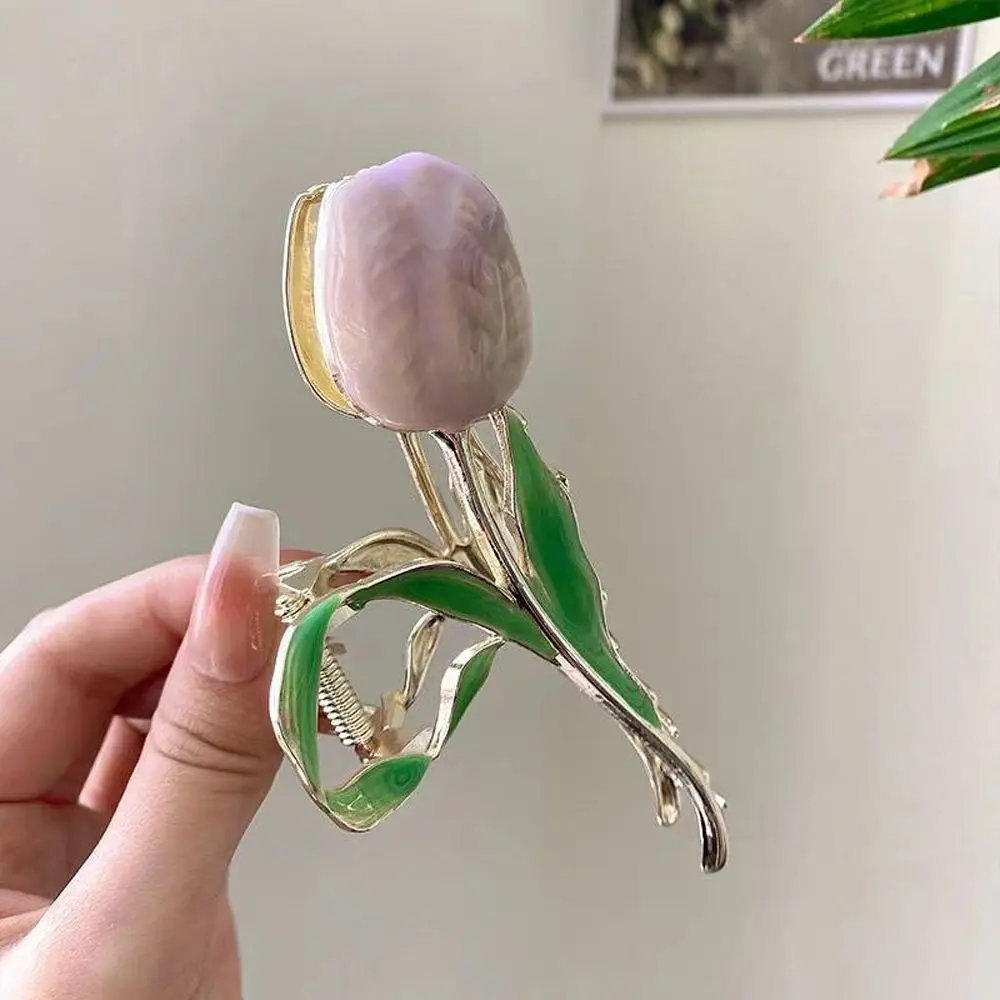 

Fashion French Metal Elegant Summer Fairy Tulip Shark Clip Korean Style Hair Crab Clip Headwear Female Hair Claw