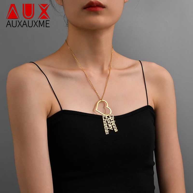 

Auxauxme Customized Heart Name Necklace Personalized Multi-Name Stainless Steel Choker Family Member Jewelry Gifts Dropshipping