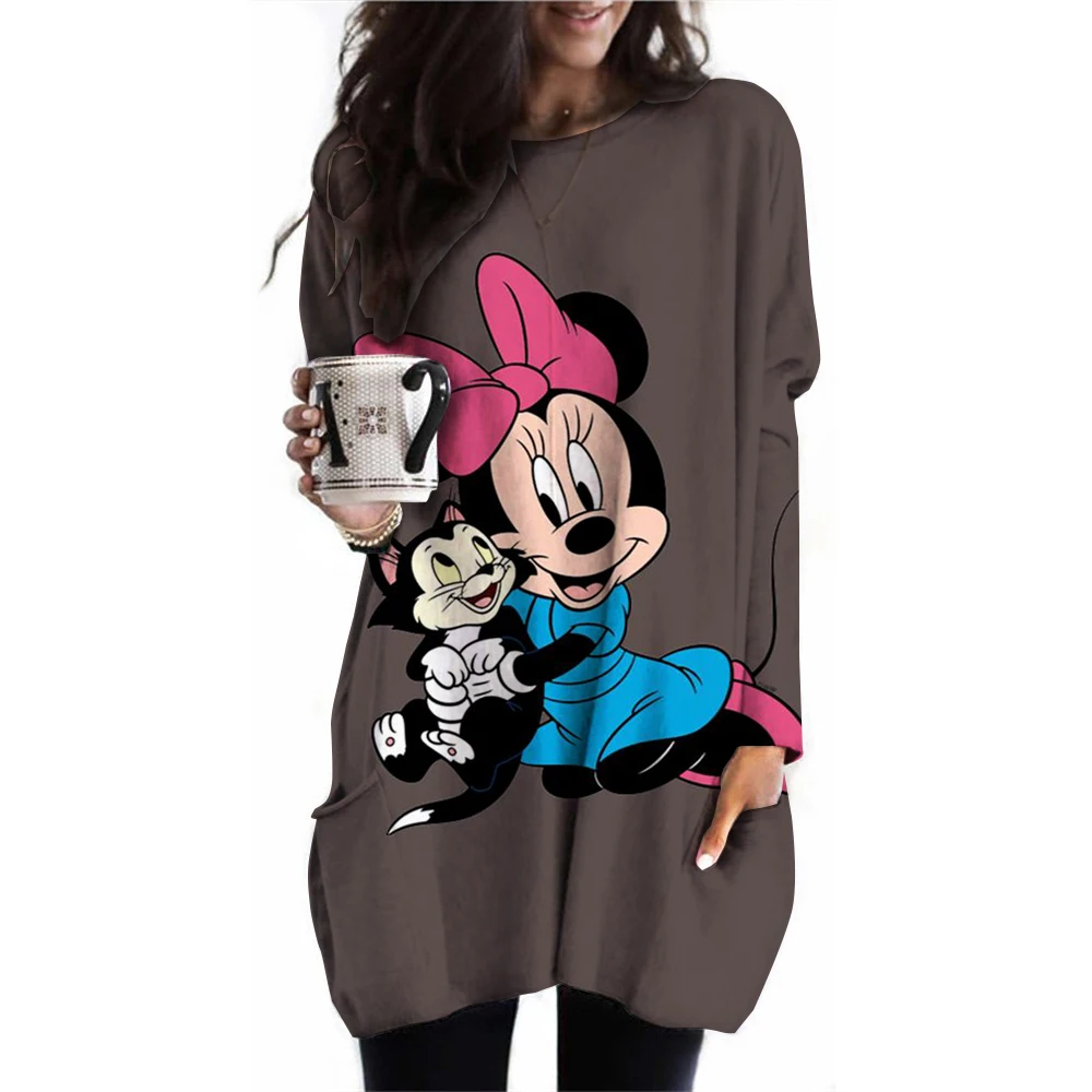 thumbnail image 1 of Camiseta de mujer nueva de primavera y otoño tallas S-3XL grande color sólido manga larga suelta Disney Mickey Mouse Casual Harajuku cintura T-sh, 1 of 5