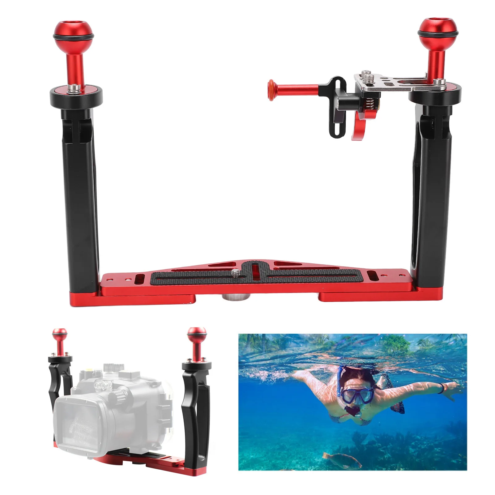 Diving Camera Housing Tray Stabilizer Dual Handle Tray Stabilizer Rig Diving Underwater Camera Housing with Shutter