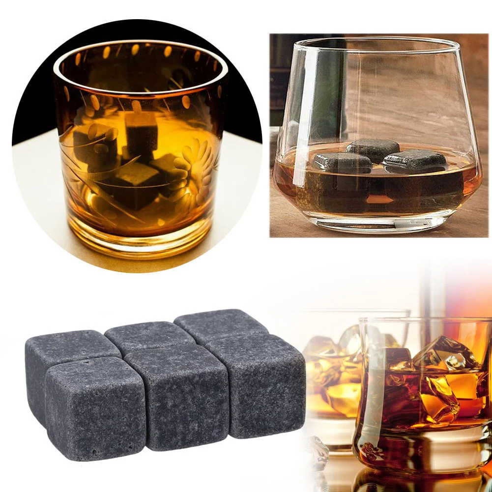 Whiskey Stones 6pcs Sipping Ice Cube Cooler Reusable Whisky Ice Stone Whisky Natural Rocks Bar Wine Cooler Party Bar Accessories