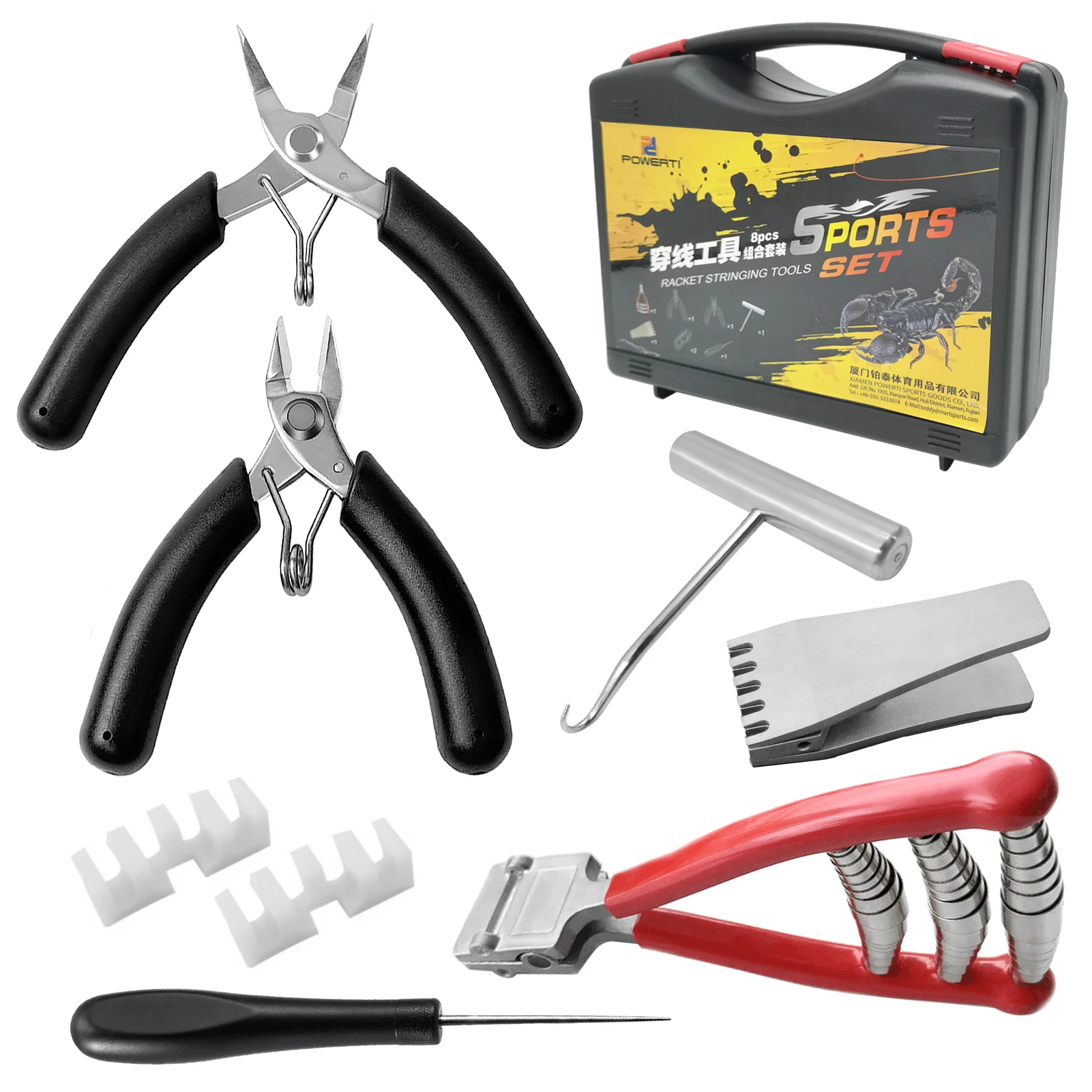 

Badminton Racket Stringing Combo Tools with Starting Clamp Stringing Hook Bent Nose Pliers Flying Clamp Straight Awl