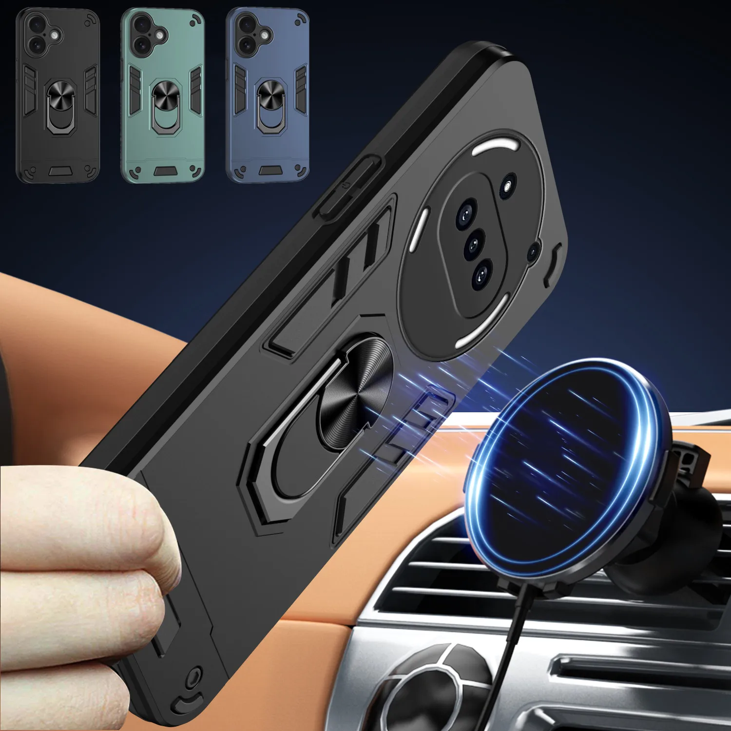 Rugged Shockproof Case with Stand & Ring Holder - Military Armor Protection