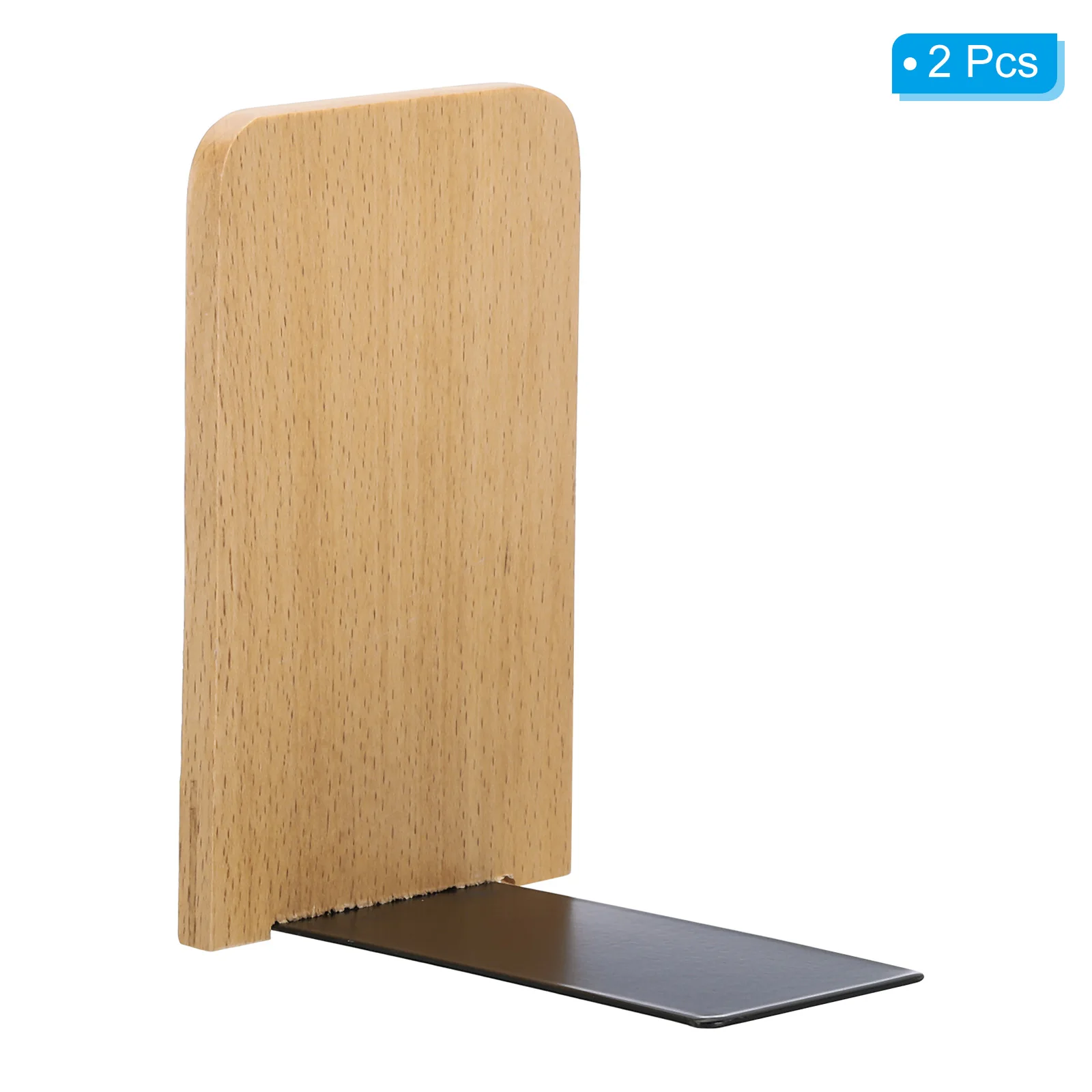 2Pcs Wood Bookend with Metal Base Wooden Desktop Bookends Book Organizer Office Bookends Book Ends Stand Holder Shelf Bookrack 2