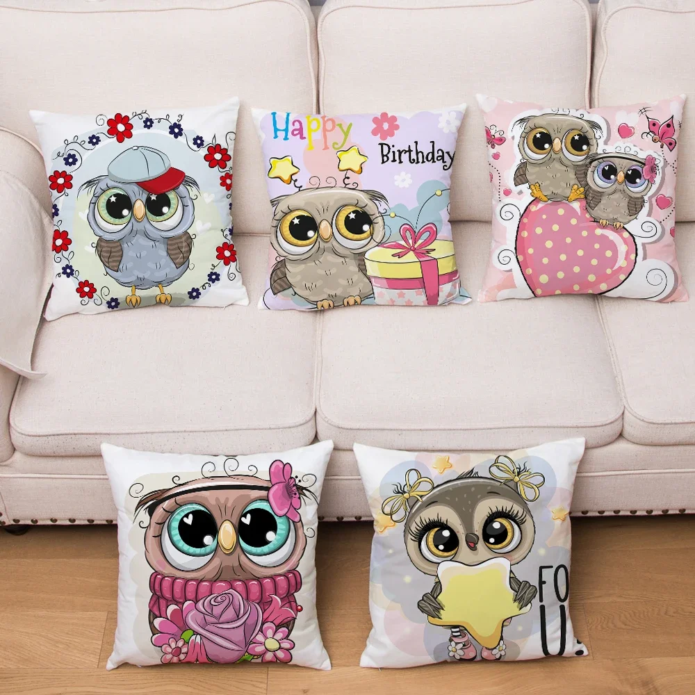 

Cartoon Owl Print Pillow Covers 45X45cm Polyester Cushion Cover Square Pillows Cases Girls Room Home Decor Cute Owl Pillowcase