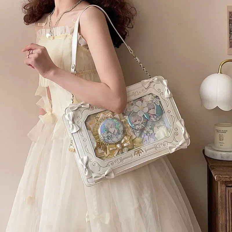 

Kawaii Lolita Party Women Shoulder Bag Bow Transparent Picture Frame Ita 2024 Sweet Cute Clear Bags For Girls Gothic Handbag
