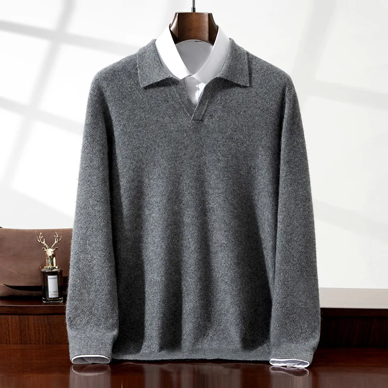 High Quality 100Cashmere Sweater For Men Autumn Winter Business Casual Polos V-Neck Warm Knitted Pullover Solid Sweater Clothing