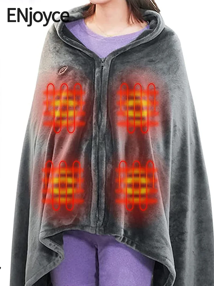 Description Picture 5 of itemENjoyce Winter Heated Warm Shawl Men Women Cold Protection Body Plush Fleece Coral Flannel Heating Blanket