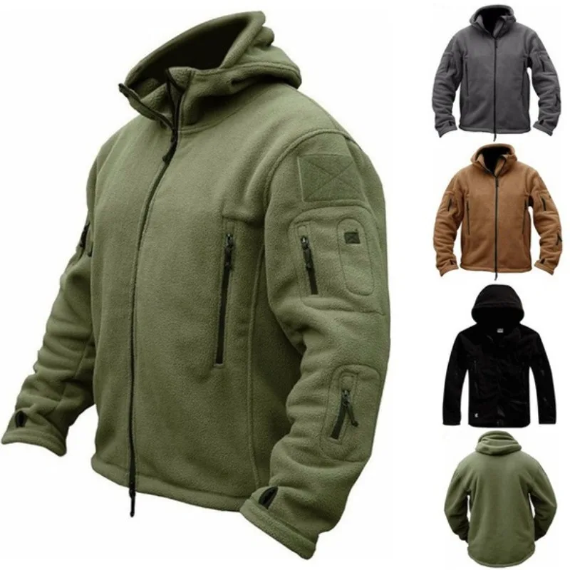 

Tactical Combat Jacket Military Wool Outdoor Sports Hiking Polar Jacket Men's Outdoor Warm Fleece Solid Hooded Coat