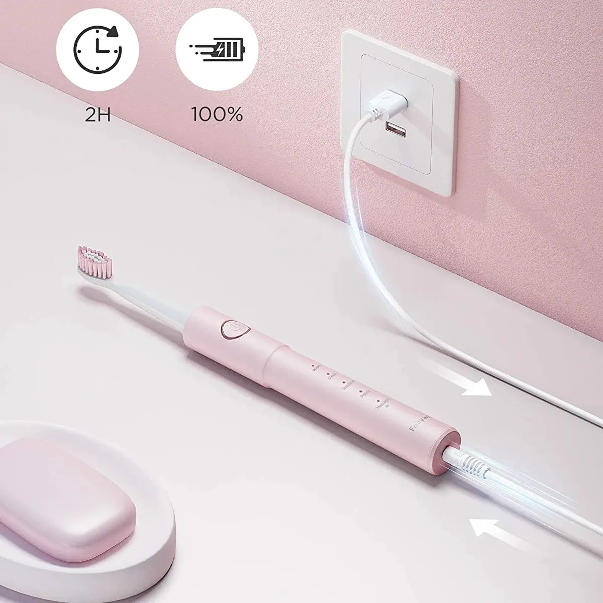 Fairywill 성인용 소닉 전동 칫솔, E11 방수, USB 충전, 충전식 전동 칫솔, 8 브러시 교체 헤드