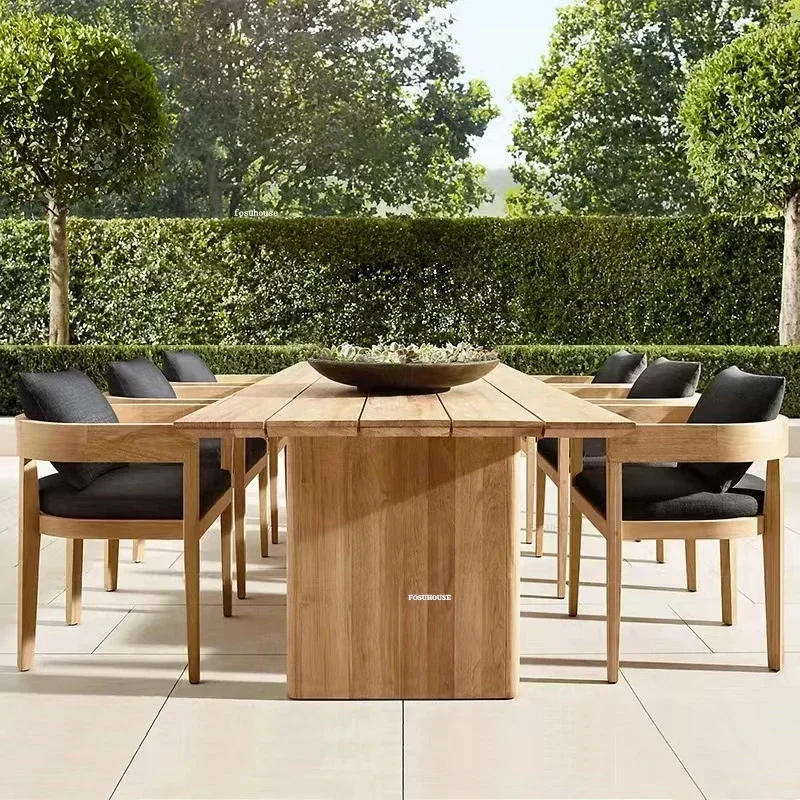 Home Solid Wood Garden Furniture Sets Nordic Outdoor Furniture Villa Rattan Dining Chairs Outdoor Patio Leisure Table and Chairs