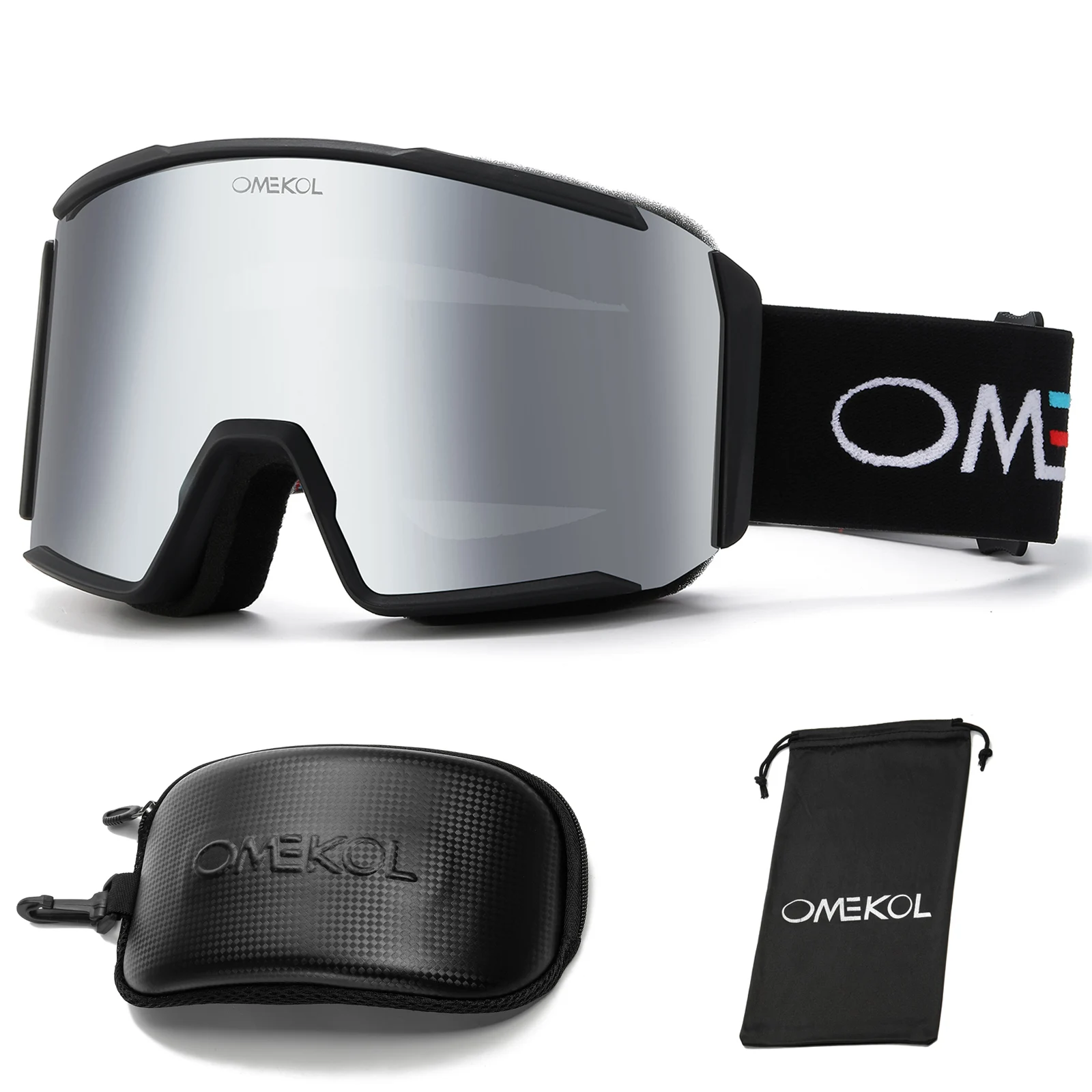 OMEKOL Brand New Double Layer Anti Fog Ski Goggles Snowmobile Glasses Snow Snowboard Mask with Case