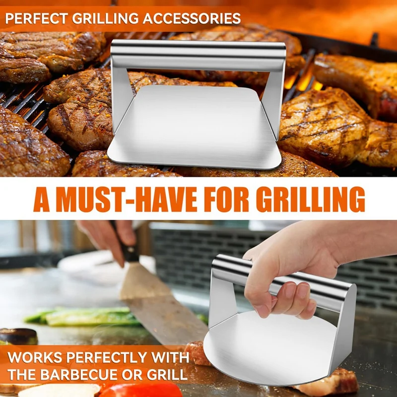 2Pcs Burger Press,Hamburger Press,5.5Inch Round & Square Smash Burger Press For Hamburger Smasher Tool Durable
