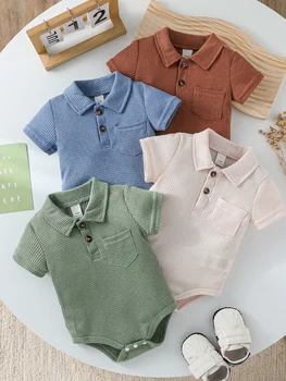 Summer Thin Solid Color Baby Crawling Suits