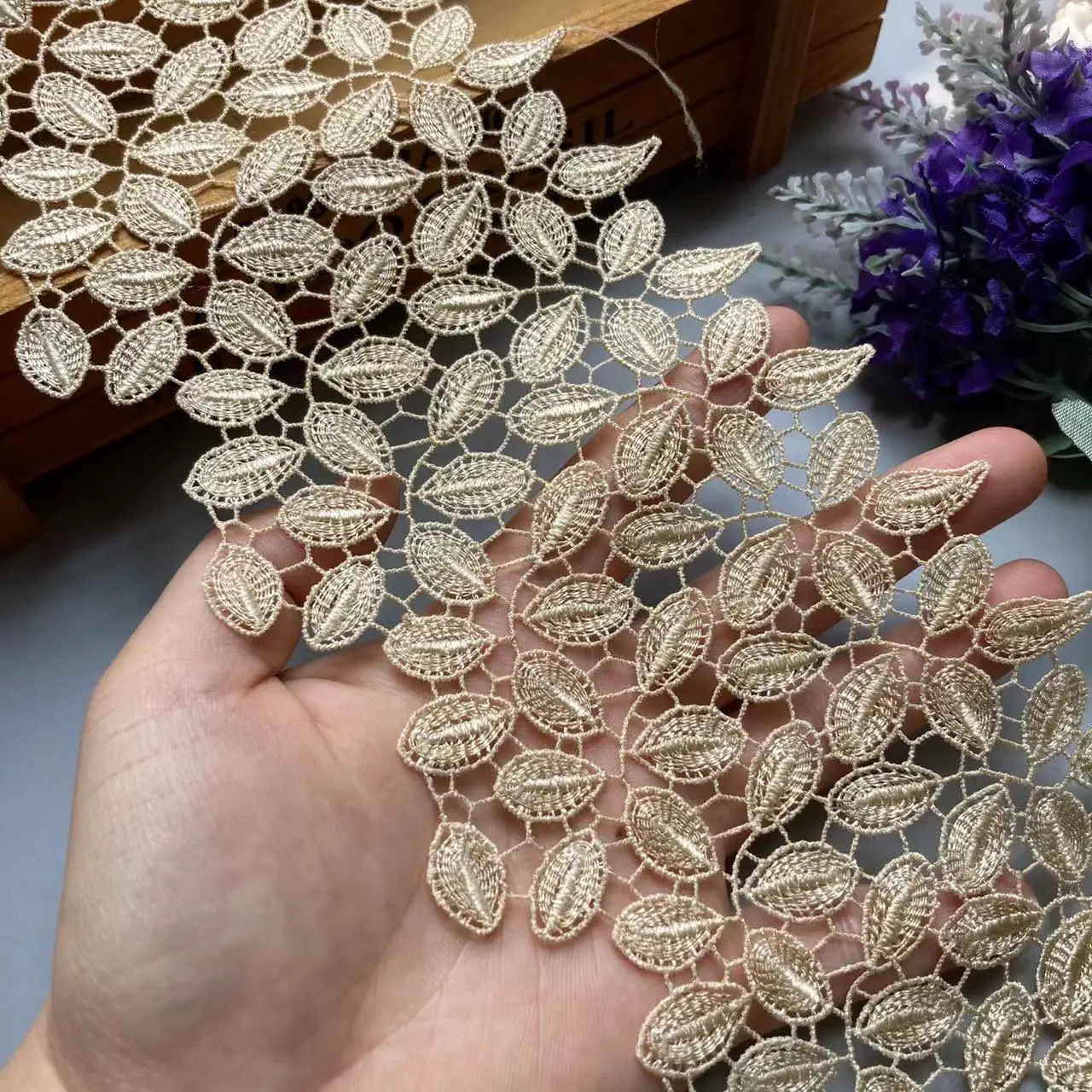 2 yard Gold 11cm Polyester Pearl Flower Embroidered Lace Trim Ribbon Fabric Handmade DIY Wedding Dress Sewing Supplies Craft Hot