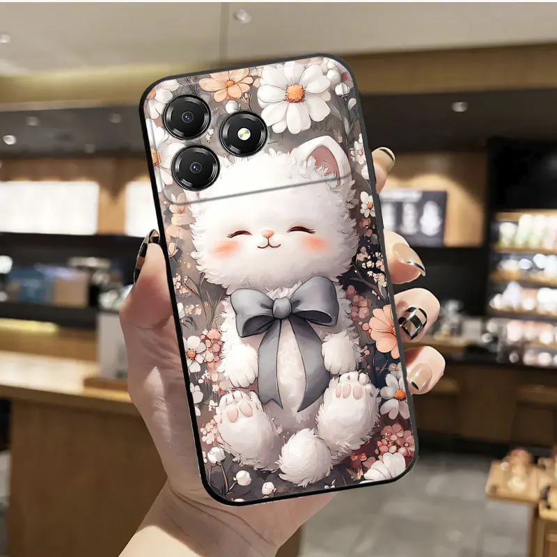 Floral Print Black Silicone Protective Phone Case