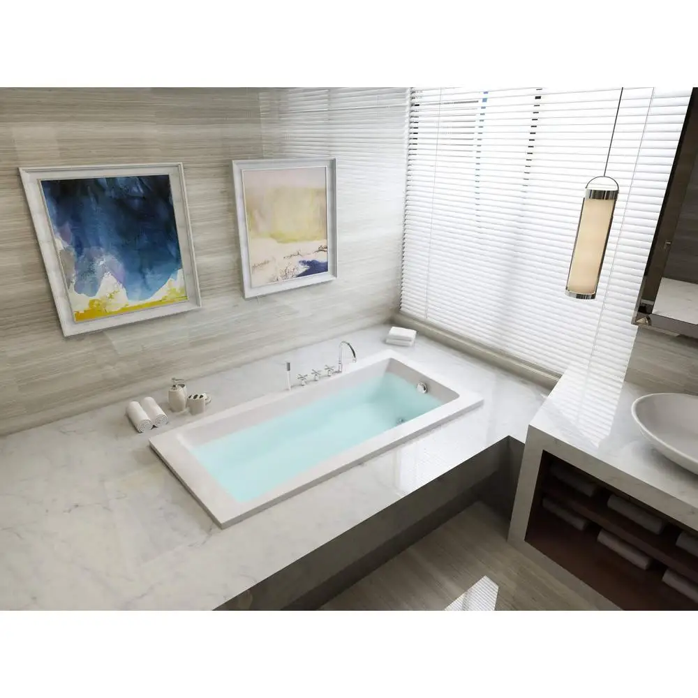 59-Inch Drop-In Acrylic Tub Strong Durable Construction White Color Reversible Drain Hole 4