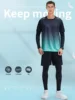 Men's Sports 4pcs Set, High Stretch Gradient Color T-shirt + Active Shorts + Leggings + Long Sleeve Compression Shirt Matching S 3