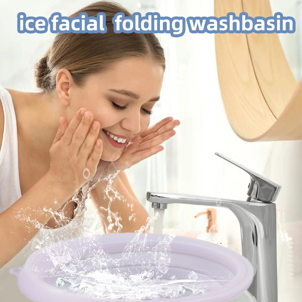 Silicone Ice Facial Folding Washbasin with Ice Tray Collapsible Ice Water Face Cold Plunge Face Icebath at Home