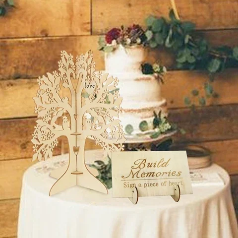 

Guest Book Wedding Wishing Tree 3D Sign Engraved Name Wooden Heart Pendant Ornaments Party Decoration Wedding Gifts Art Keepsake