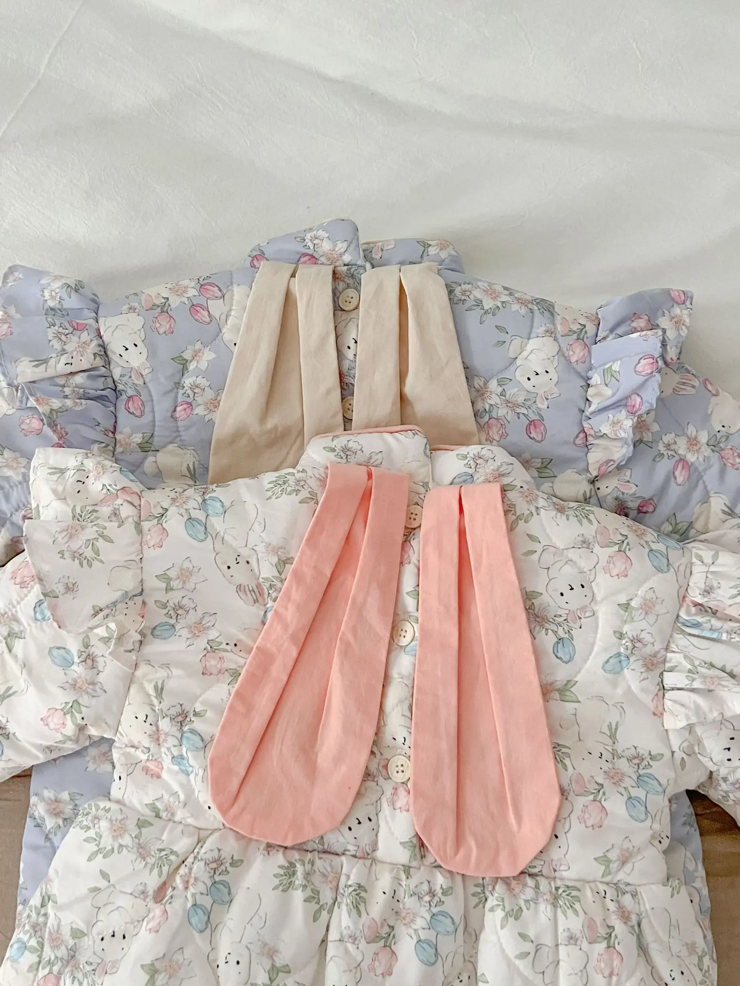 23 Winter Baby Girl Baby Cute Rabbit Ear One Piece Cotton Coat with Plush Outgoing Kids Onepiece Fashion clothing