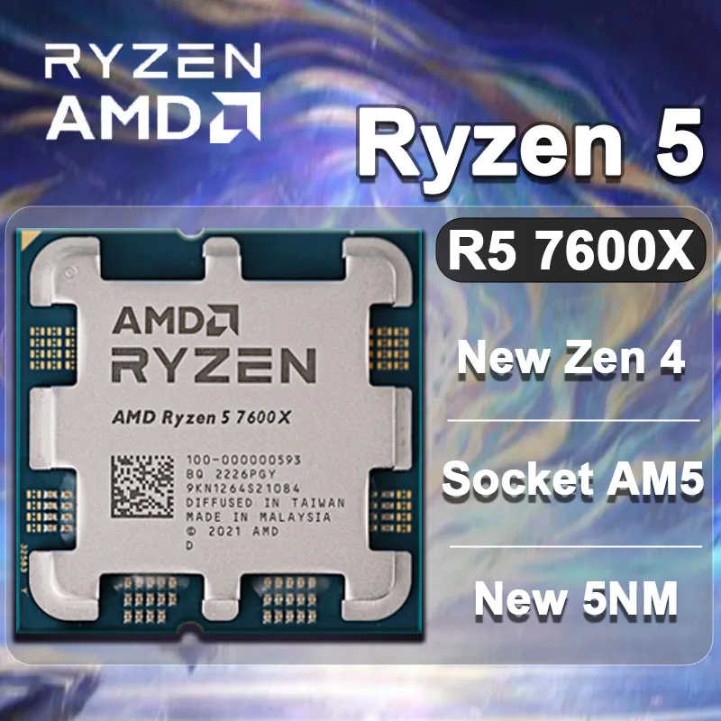  AMD New Ryzen 5 7600X R5 7600X 4.7 GHz 6-Core 12-Thread CPU Zen 4 Processor 5NM Radeon RDNA 2 L3=32M 100-000000593 Socket AM5 