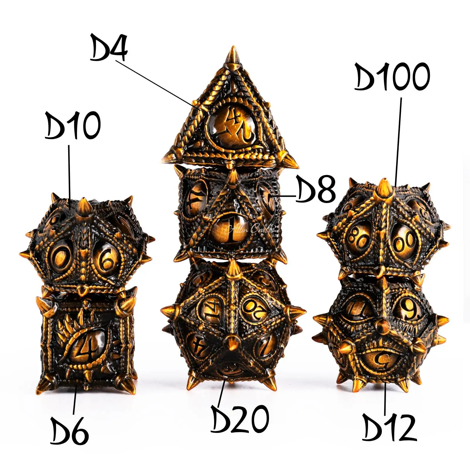 Metal DND Dice Set for Dungeon and Dragons Pathfinder Dnd Game Dice Player Edge Dices RPG Polyhedral Ancient Gold 1-7pcs game dice dice set