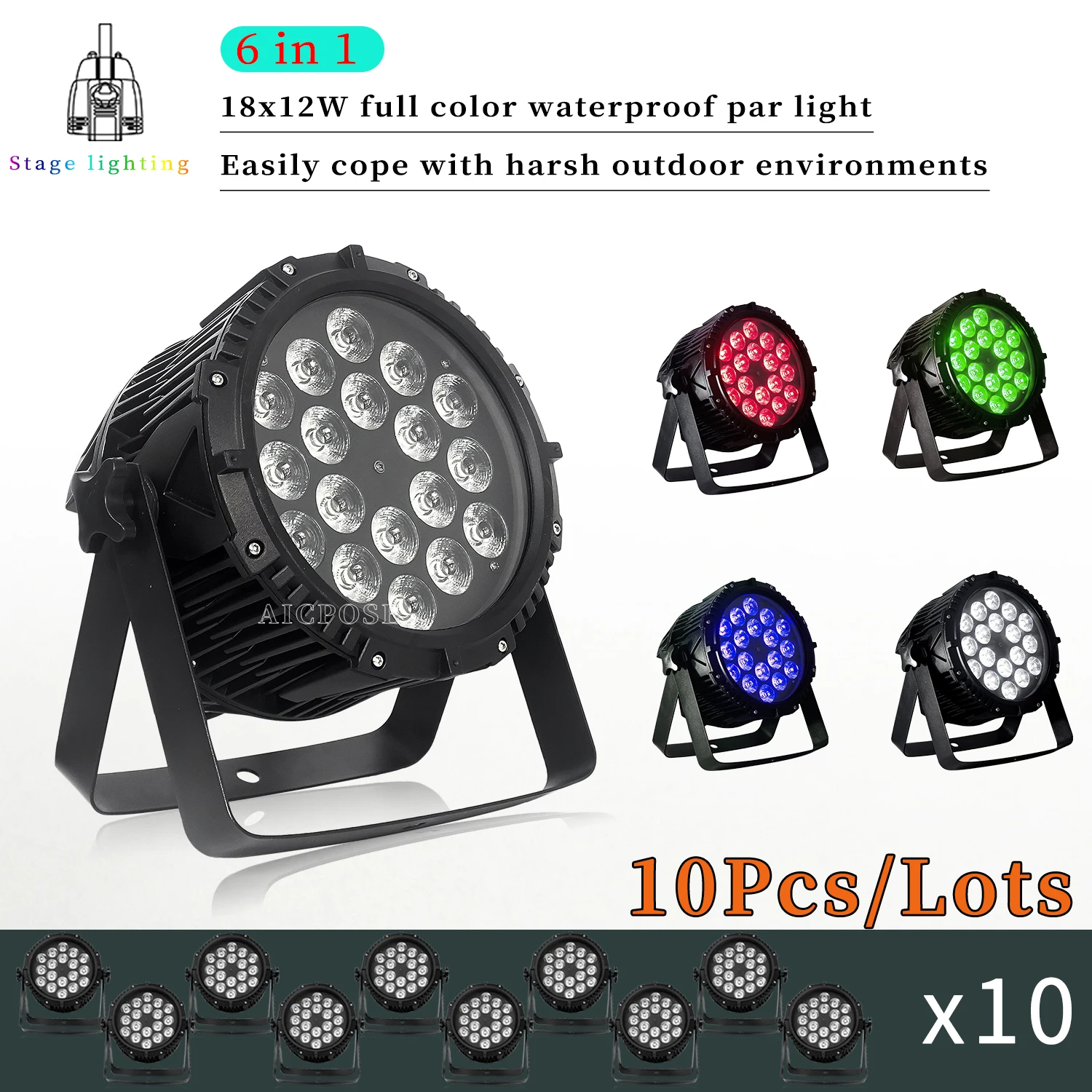 

10Pcs/Lots LED Outdoor Waterproof Stage Light 18x12W RGBW/18x18W RGBWA UV 6 in 1 LED Par Light DMX Control DJ Disco Equipment