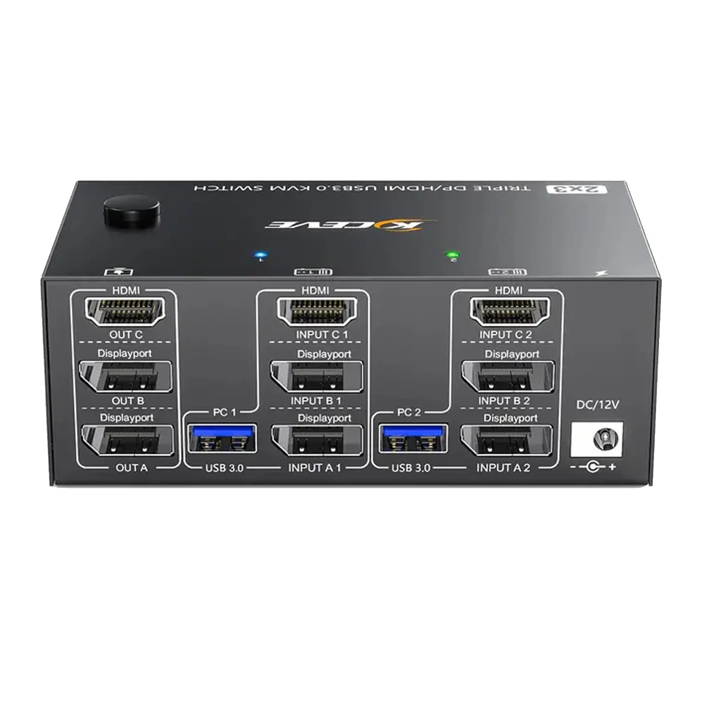 USB 3.0 KVM ó, ǻ ġ , 2 PC  USB 3.0 ÷ Ʈ, 2 Է 3  3 , 8K @ 30Hz, 4K @ 144Hz