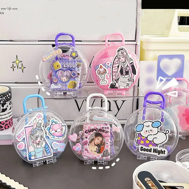 Round Mini Storage Box Suitcase Shape Mini Case With Handle Decorative Plastic Jewelry Candy Miniature Trunk  Organizer Boxes