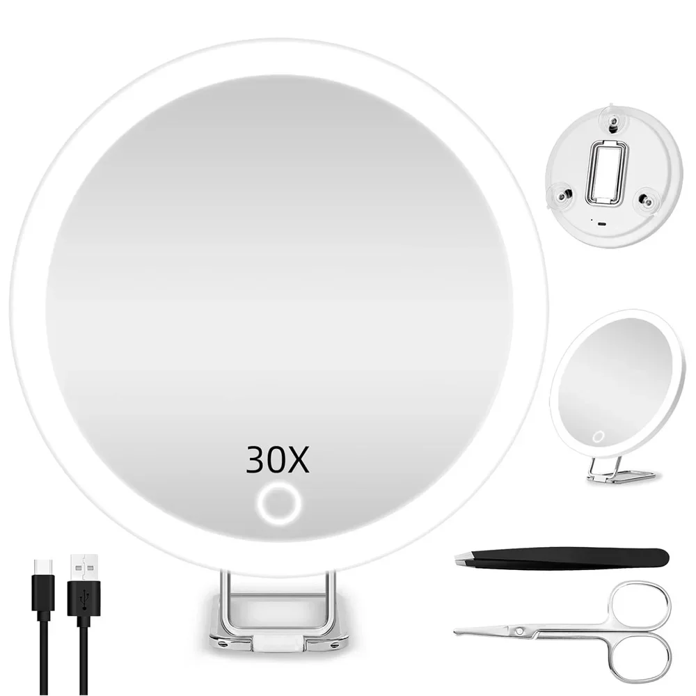 Rechargeable LED Magnifying Makeup Mirror 6 Inch 10x20x30x Zoom Cosmetic Mirror 360&deg; Rotatable Makeup Tool