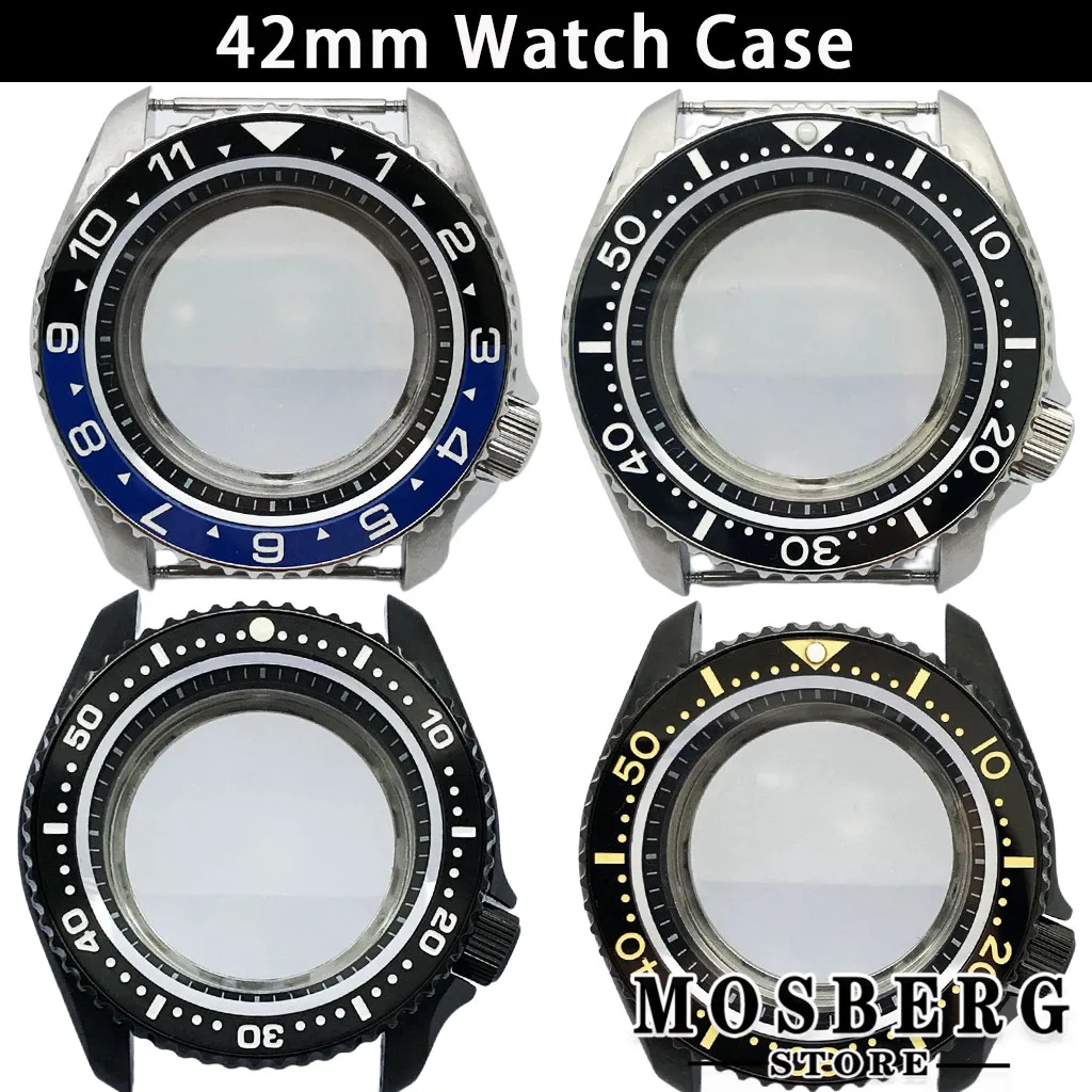 42mm Silver Black Watch Case 316L Stainless Steel Sapphire Glass For