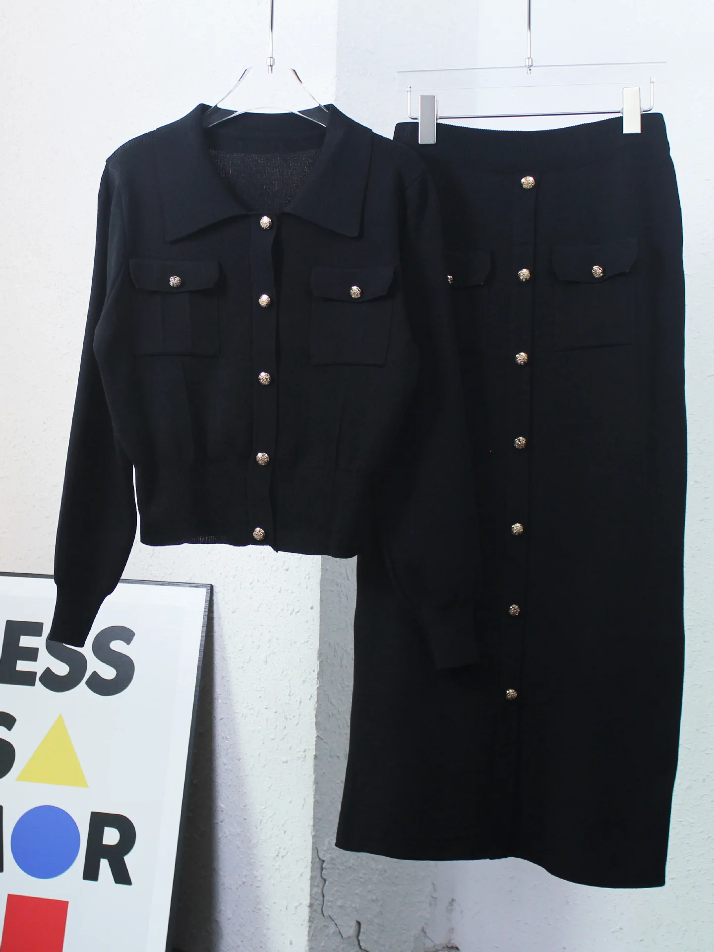 Conjunto de 2 piezas de punto con solapa y falda larga para mujer, moda de retazos, conjuntos ajustados de cintura alta, ropa de calle, conjuntos de falda larga de otoño para mujer