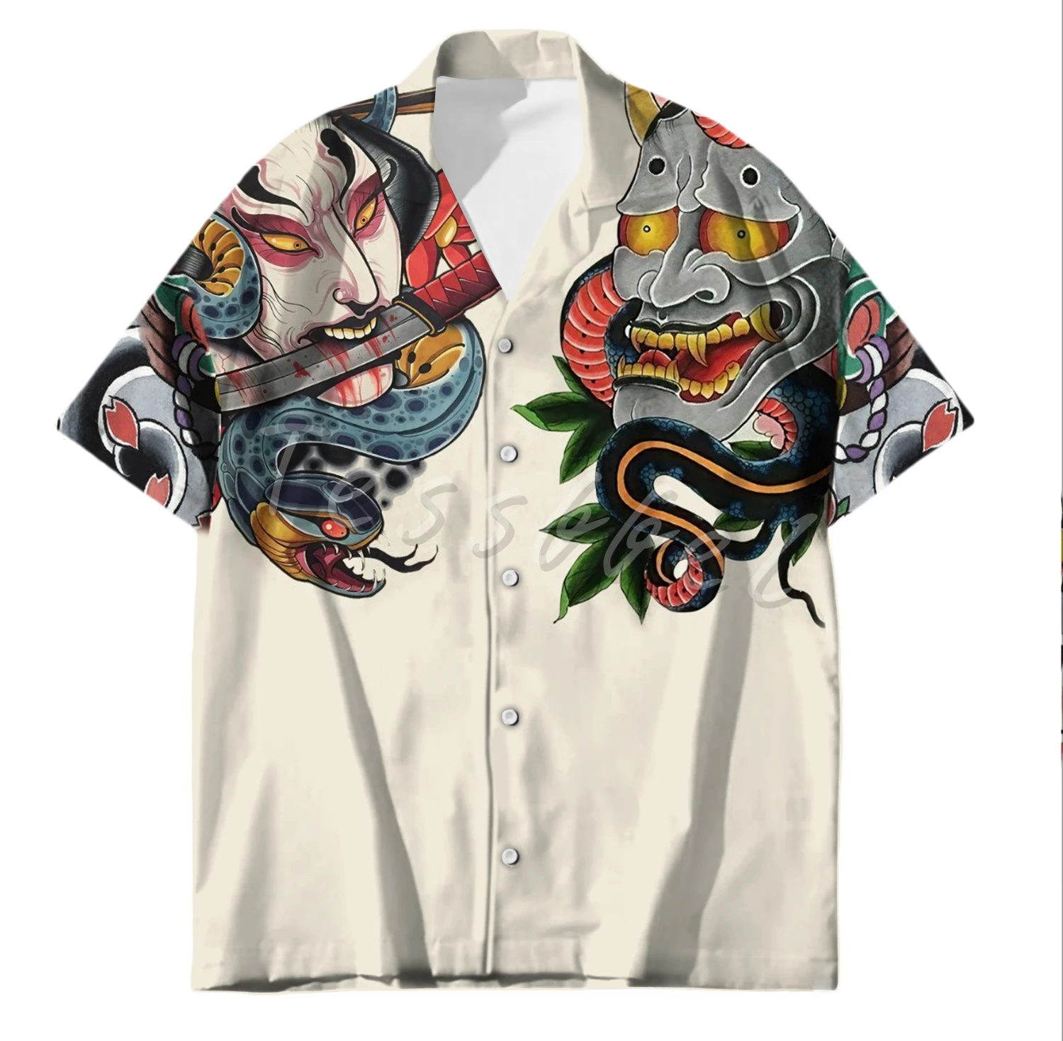 Tessffel Samurai Japanese Tattoo 3D Printed Men's Hawaiian Shirt Beach Shirt Fashion Summer Harajuku Casual Oversized Streetwear 5