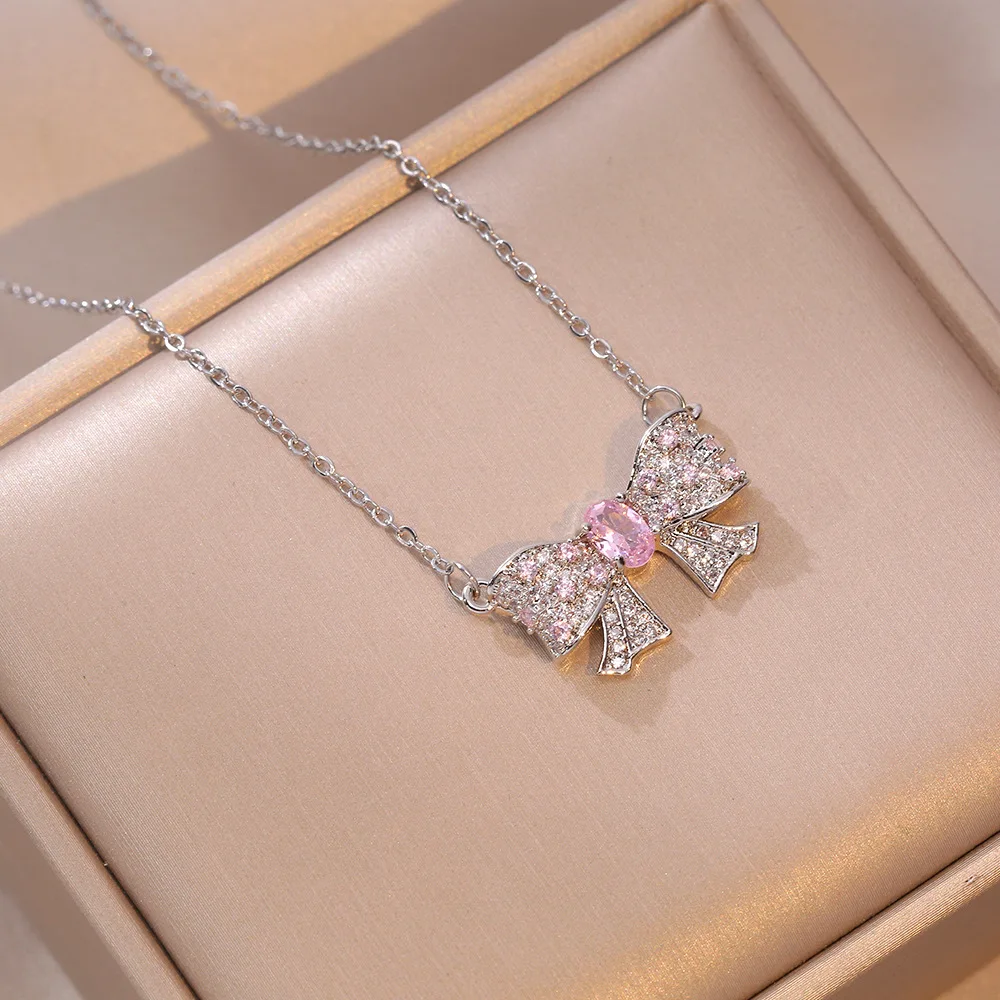 Fashion light luxury titanium steel bowknot necklace for women, pendant