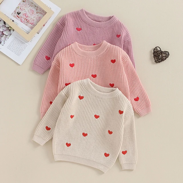 Newborn Baby Girl Sweaters Cute Long Sleeve Heart Embroidery Knit Pullovers Infant Jumper Tops Valentine s Day Clothes