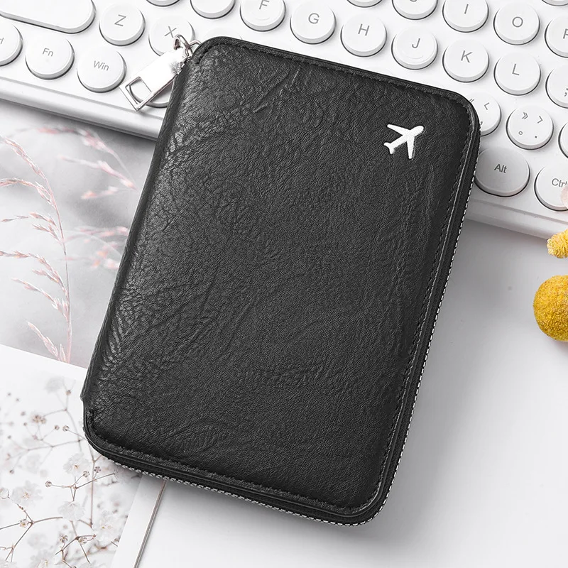 Waterproof Leather Passport Cover with Zipper Multi Pocket Travel Wallet for Credit Cards Tickets Boarding Passes