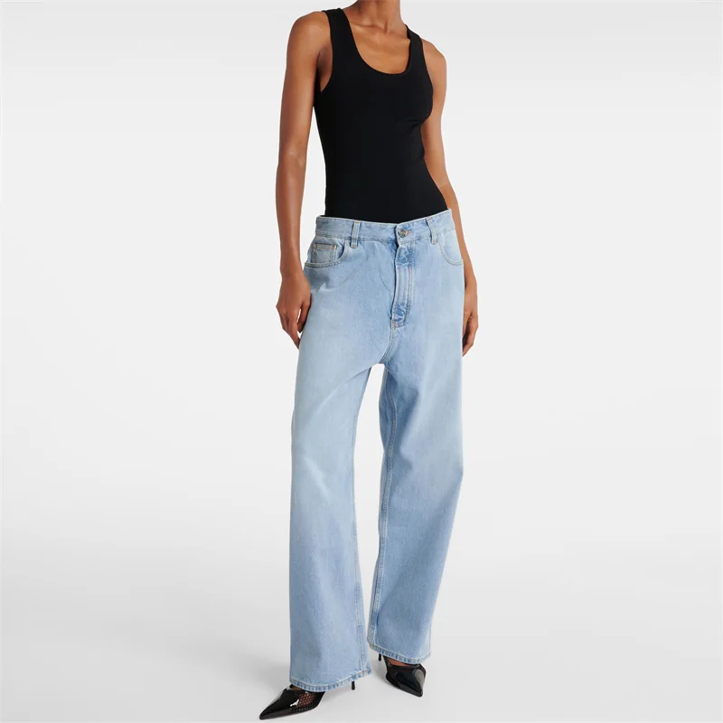 

Женский комбинезон, Новинка лета 2024, комбинезон контрастных цветов с низкой талией, женские джинсы, прямые брюки, женский комбинезон