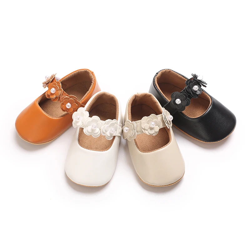 Niedliche Prinzessinnen-Babyschuhe für Frühling und Herbst, mit Blumenverzierung, PU, weicher Boden, geeignet für 0-1 Jahre alte Babys, Prinzessinnen-Schuhe – Detail 3