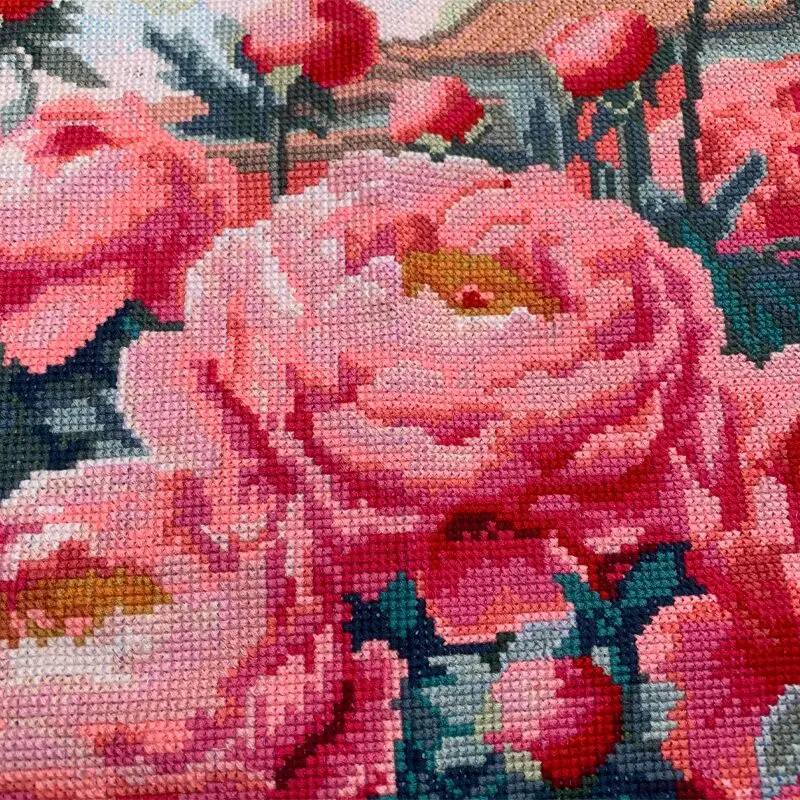New cross stitch national color peony handmade finished product, simple and modern living room, study, entrance decoration,